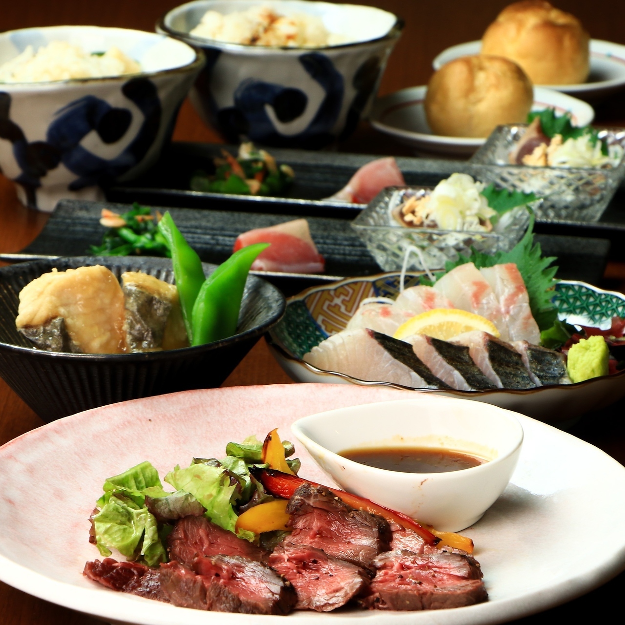 【煌】熟成牛ハラミ×熟成魚2種盛×鰆みぞれ餡掛195種2時間飲放題4500⇒4000円/土~木限定