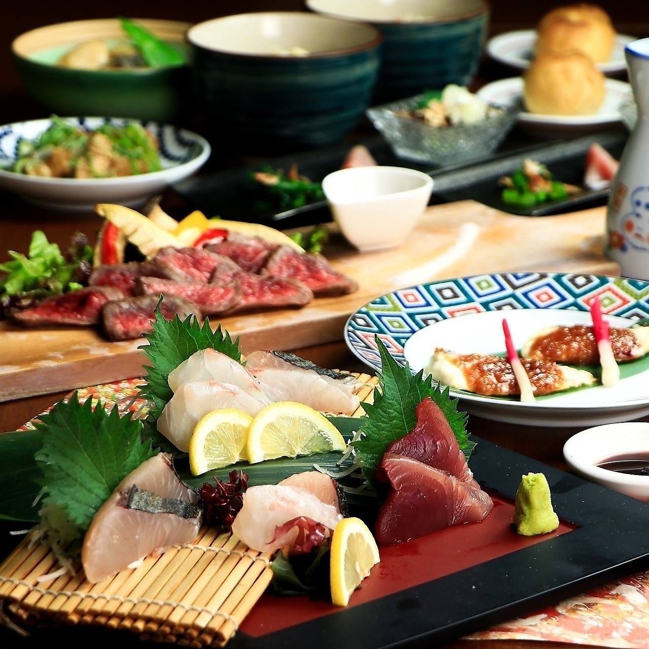 【熟れ】熟成和牛リブロース×大和豚×熟成魚3種土~木3H/金・祝前2H飲み放題◆6500⇒6000円