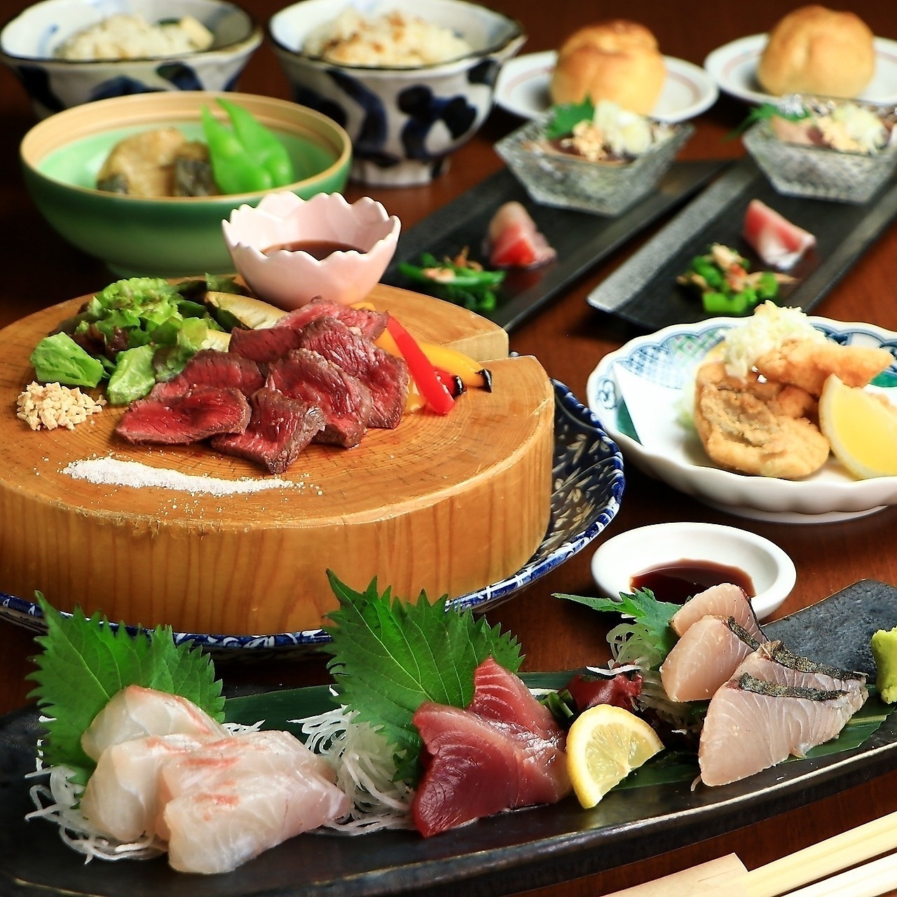 【妻籠】熟成牛ロースト×熟成魚3種盛×甘鯛唐揚げ土~木3H/金・祝前2H飲み放題5500⇒5000円